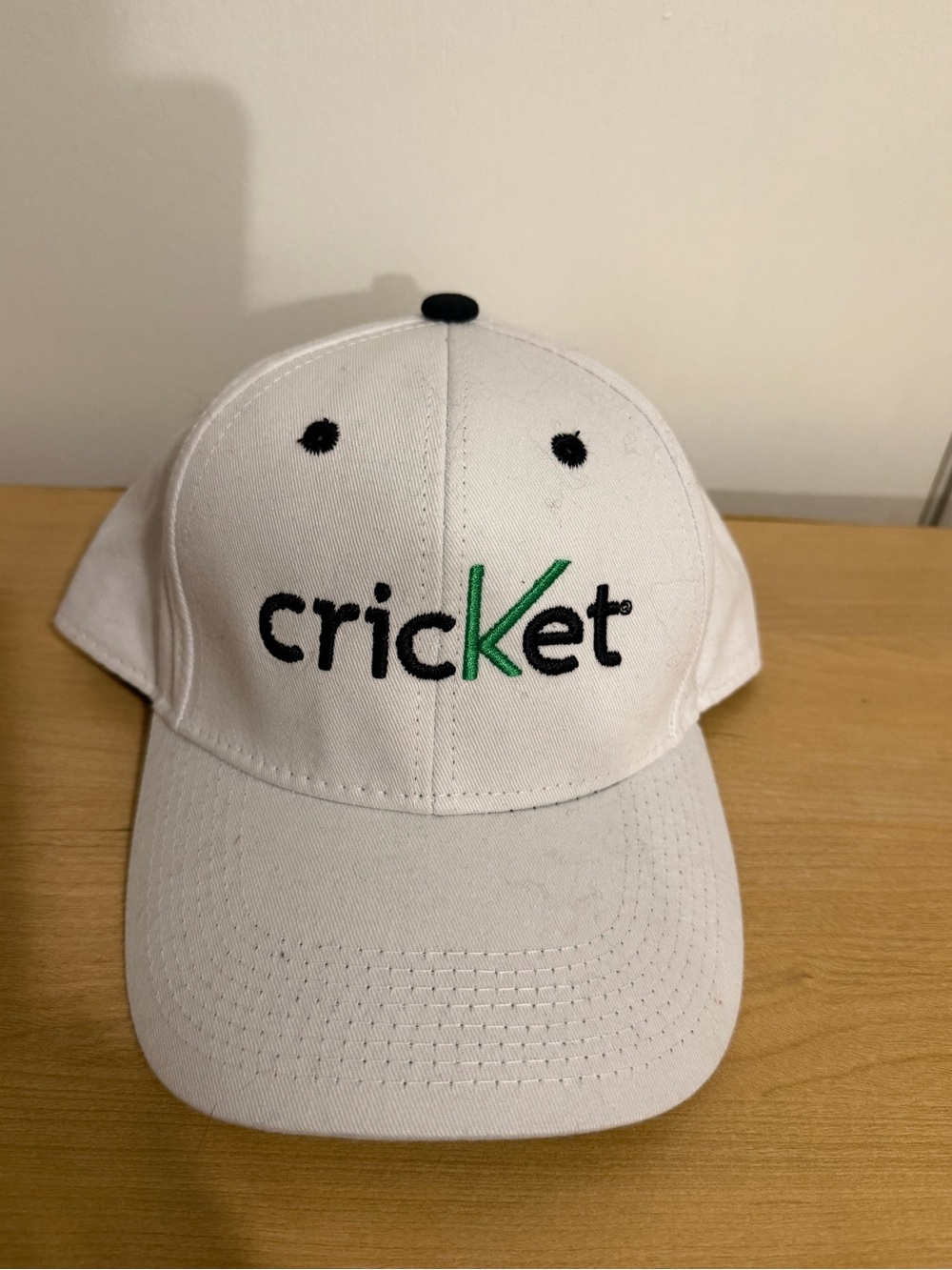 Cricket Moblie White Baseball Hat with Black and Green Embroidered Logo